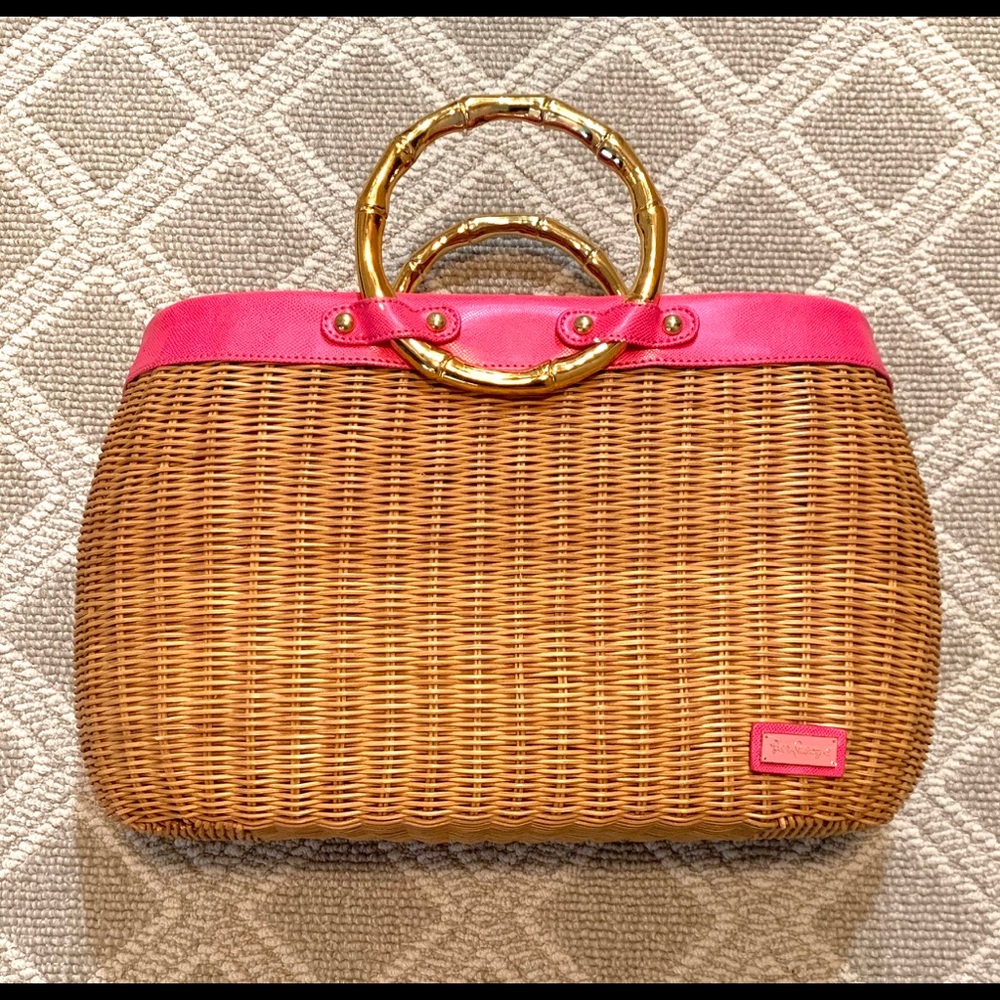 Lilly Pulitzer Wicker Tote with Bamboo Handles